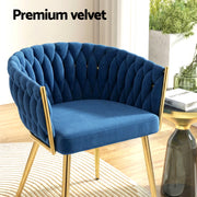 1 Set of 4 Artiss Dining Chairs Velvet Weaving Armchair Blue UPHO-C-DIN-01-VEL-BLX4