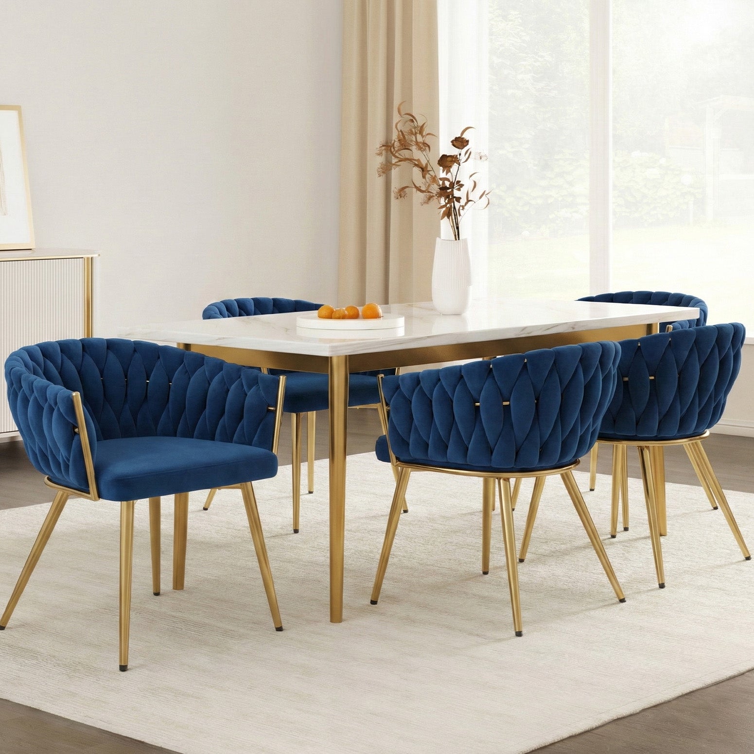 1 Set of 4 Artiss Dining Chairs Velvet Weaving Armchair Blue UPHO-C-DIN-01-VEL-BLX4