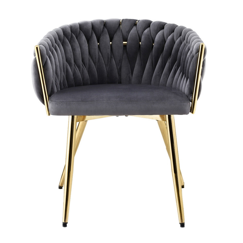 Artiss 1x Dining Chair Armchair Cafe Kitchen Lounge Chairs Velvet Weaving Grey UPHO-C-DIN-01-VEL-GY