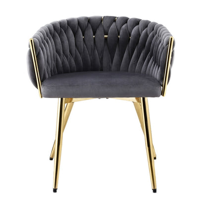 Artiss 1x Dining Chair Armchair Cafe Kitchen Lounge Chairs Velvet Weaving Grey UPHO-C-DIN-01-VEL-GY