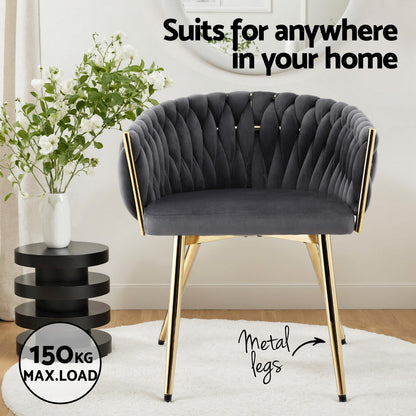 Artiss 1x Dining Chair Armchair Cafe Kitchen Lounge Chairs Velvet Weaving Grey UPHO-C-DIN-01-VEL-GY