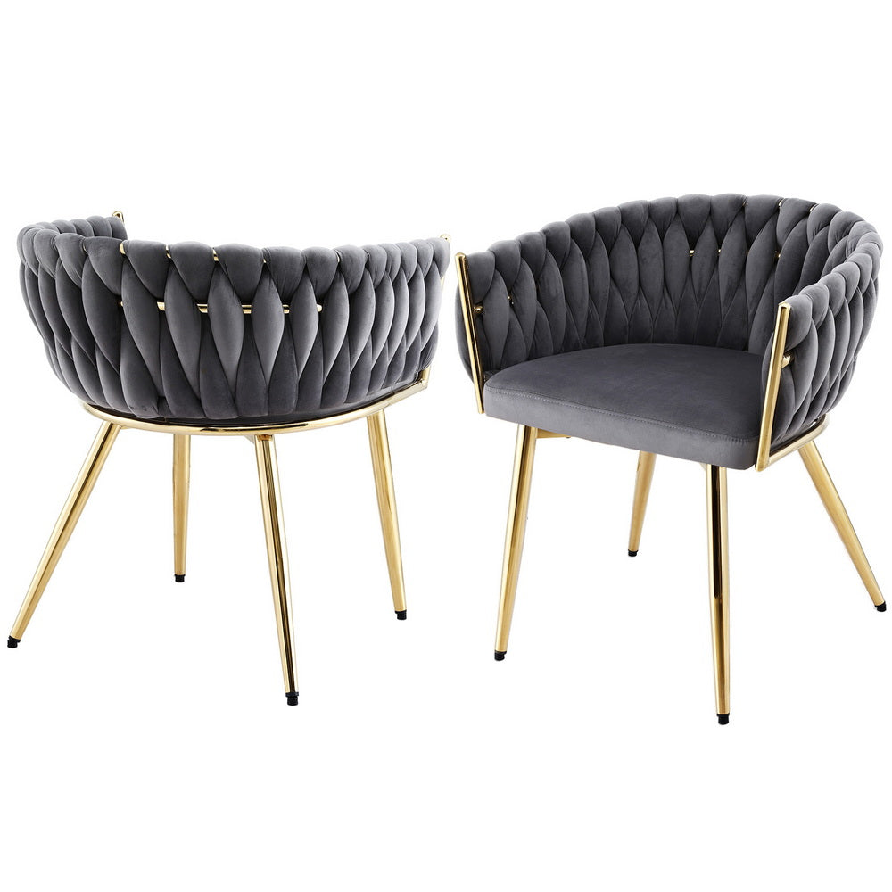 1 Set of 2 Artiss Dining Chairs Velvet Armchair Grey UPHO-C-DIN-01-VEL-GYX2
