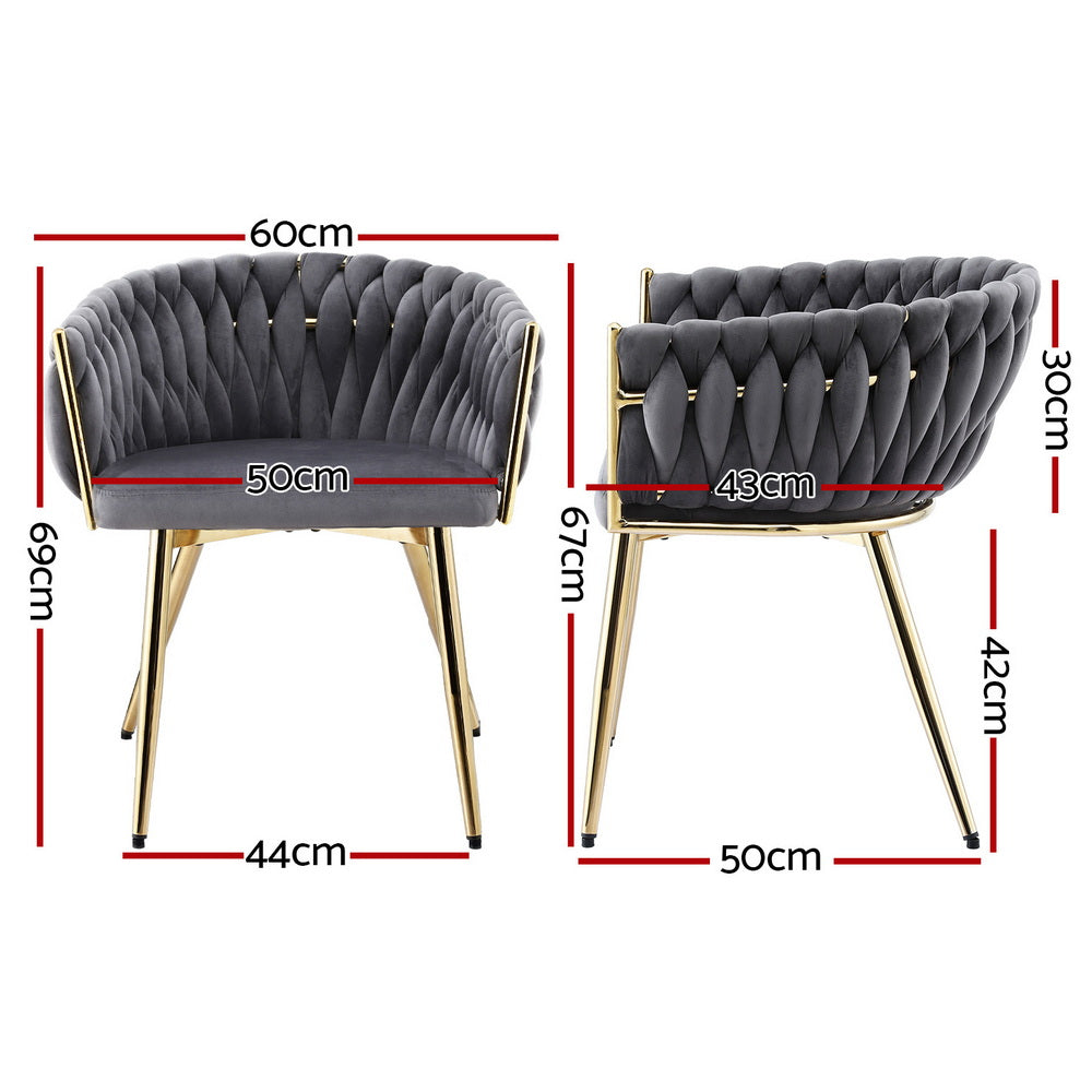 1 Set of 2 Artiss Dining Chairs Velvet Armchair Grey UPHO-C-DIN-01-VEL-GYX2