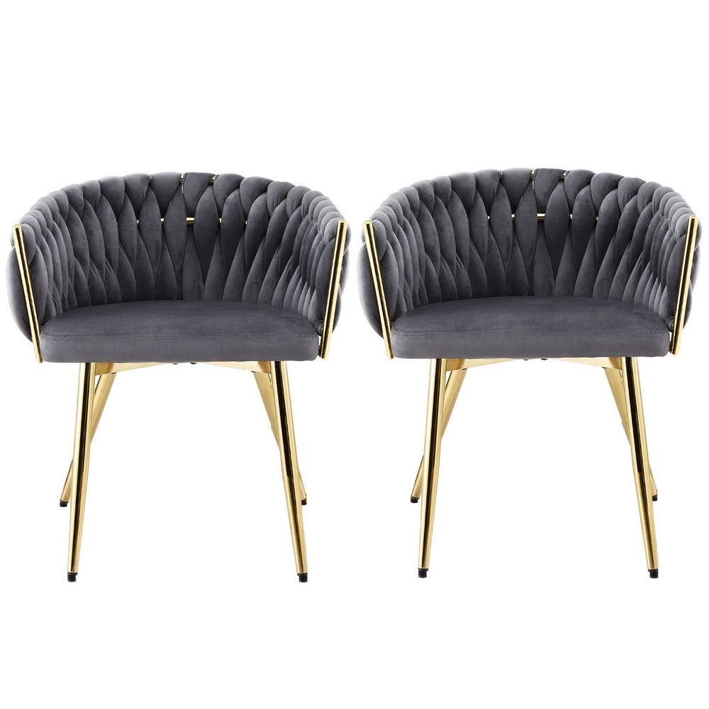 1 Set of 2 Artiss Dining Chairs Velvet Armchair Grey UPHO-C-DIN-01-VEL-GYX2