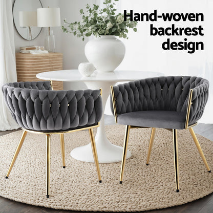 1 Set of 2 Artiss Dining Chairs Velvet Armchair Grey UPHO-C-DIN-01-VEL-GYX2