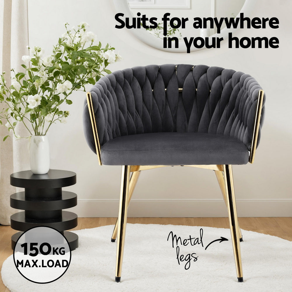 1 Set of 2 Artiss Dining Chairs Velvet Armchair Grey UPHO-C-DIN-01-VEL-GYX2