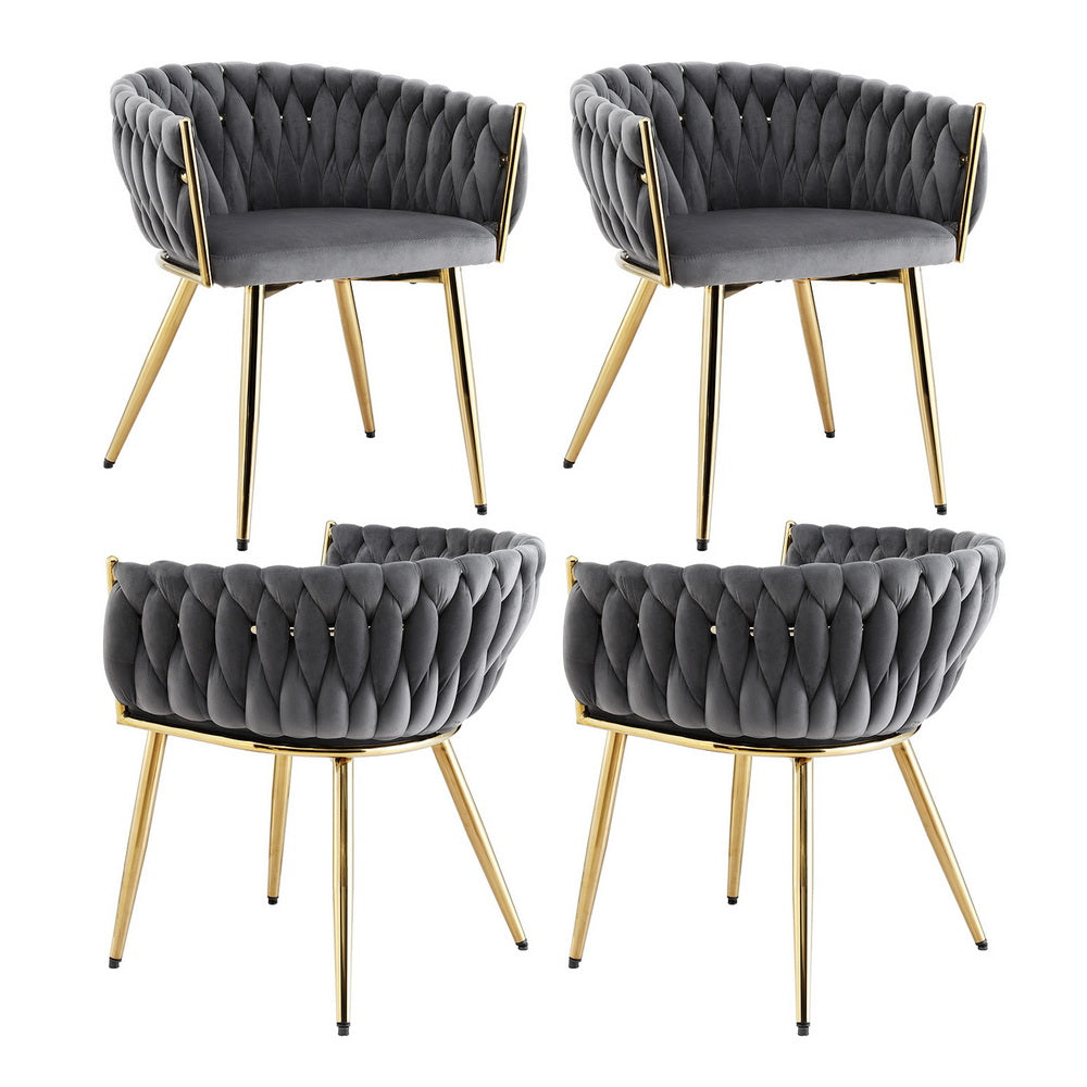1 Set of 4 Artiss Dining Chairs Velvet Armchair Grey UPHO-C-DIN-01-VEL-GYX4