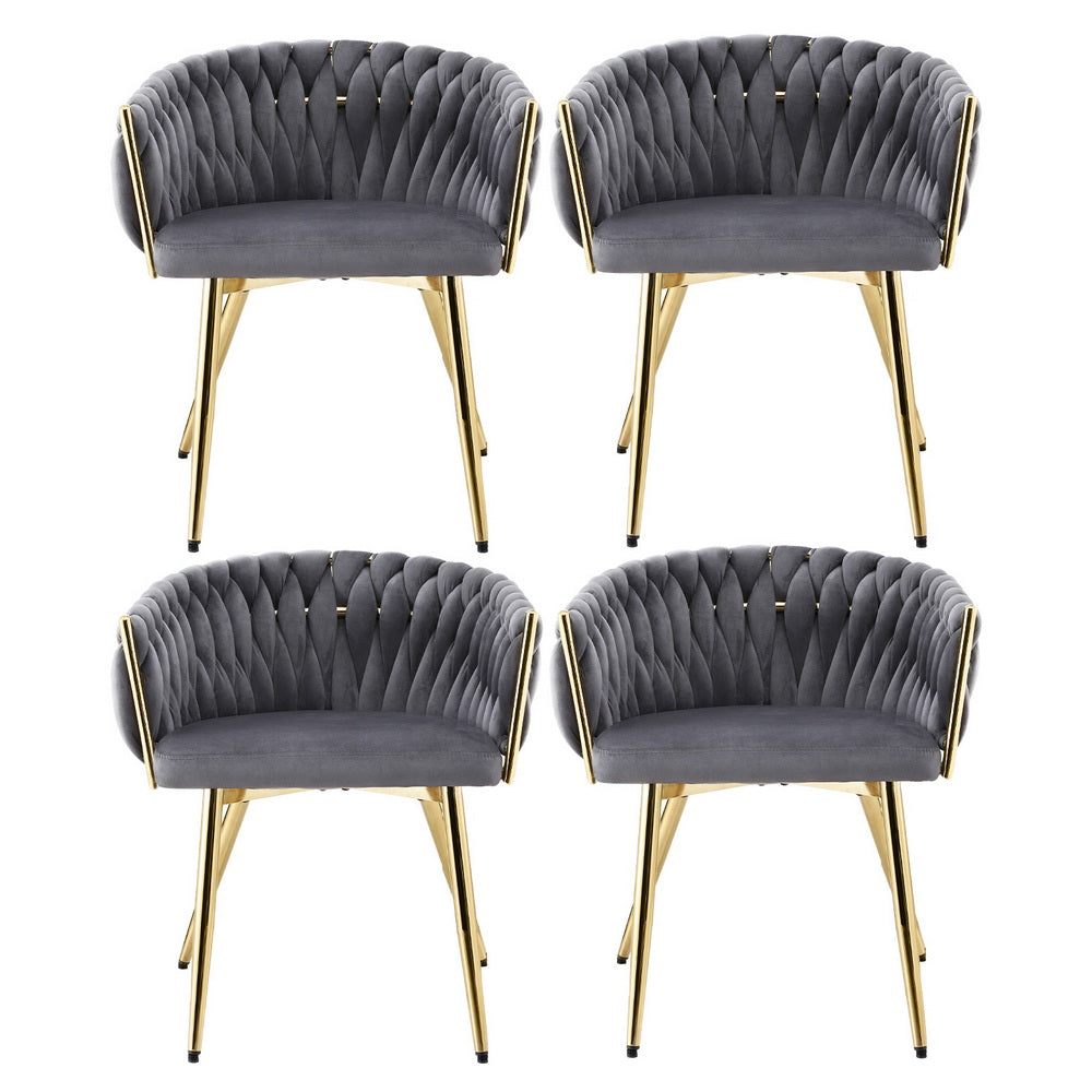 1 Set of 4 Artiss Dining Chairs Velvet Armchair Grey UPHO-C-DIN-01-VEL-GYX4