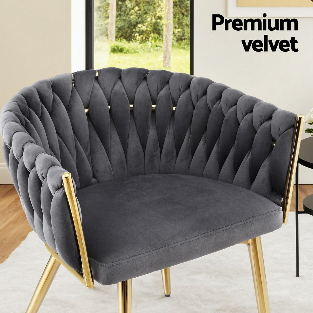 1 Set of 4 Artiss Dining Chairs Velvet Armchair Grey UPHO-C-DIN-01-VEL-GYX4