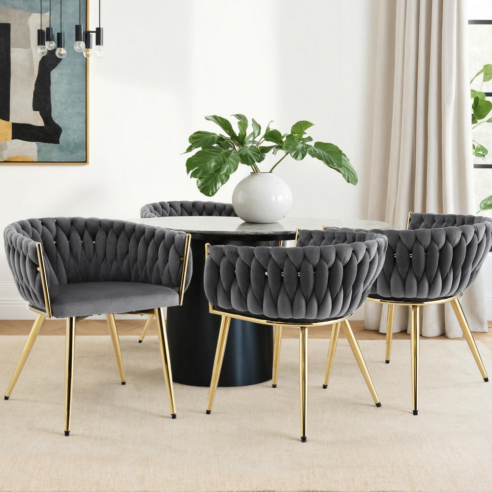1 Set of 4 Artiss Dining Chairs Velvet Armchair Grey UPHO-C-DIN-01-VEL-GYX4