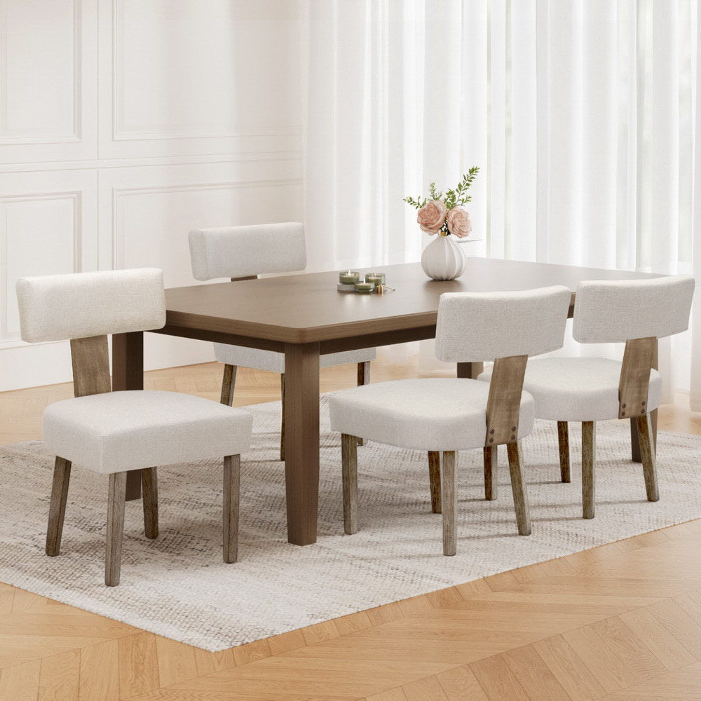 Artiss Dining Chairs Set of 4 Linen Fabric Wooden Beige UPHO-C-DIN-02-FA-BGX4