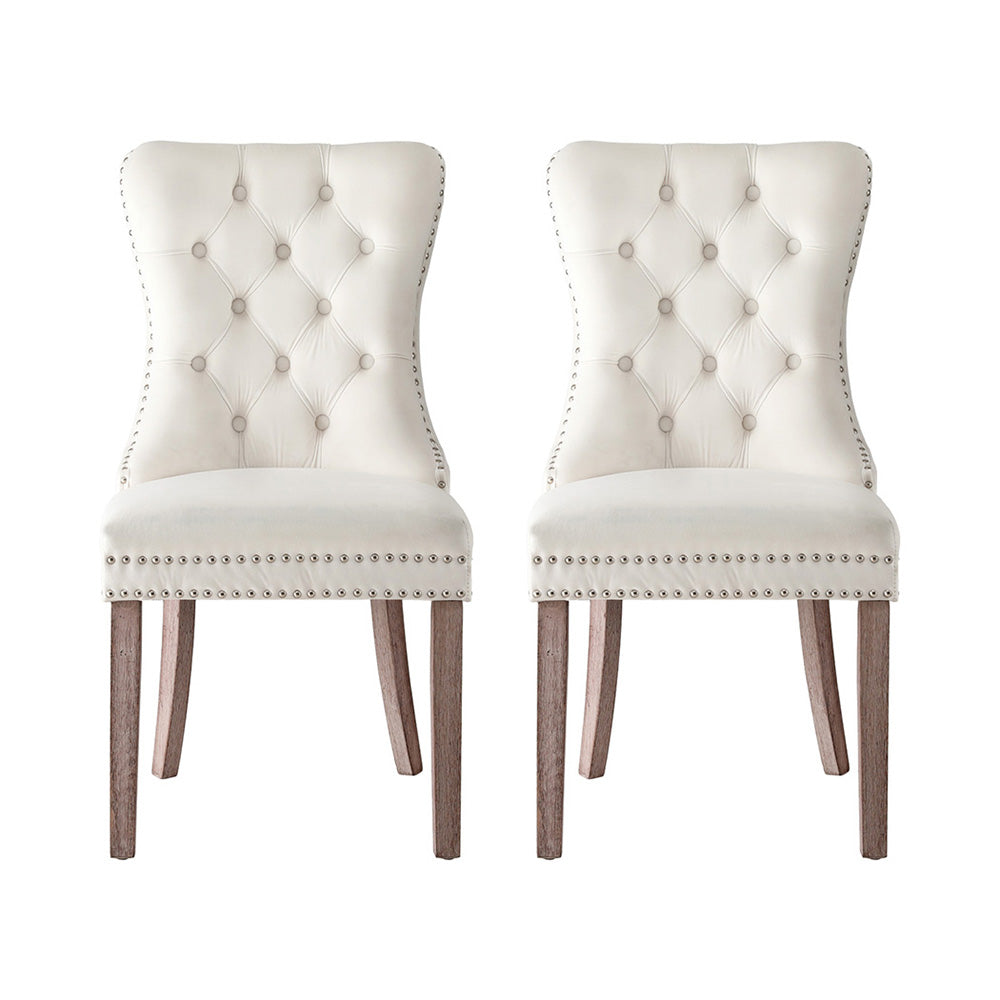 1 Set of 2 Artiss Dining Chairs Beige Velvet UPHO-C-DIN-1061-BGX2