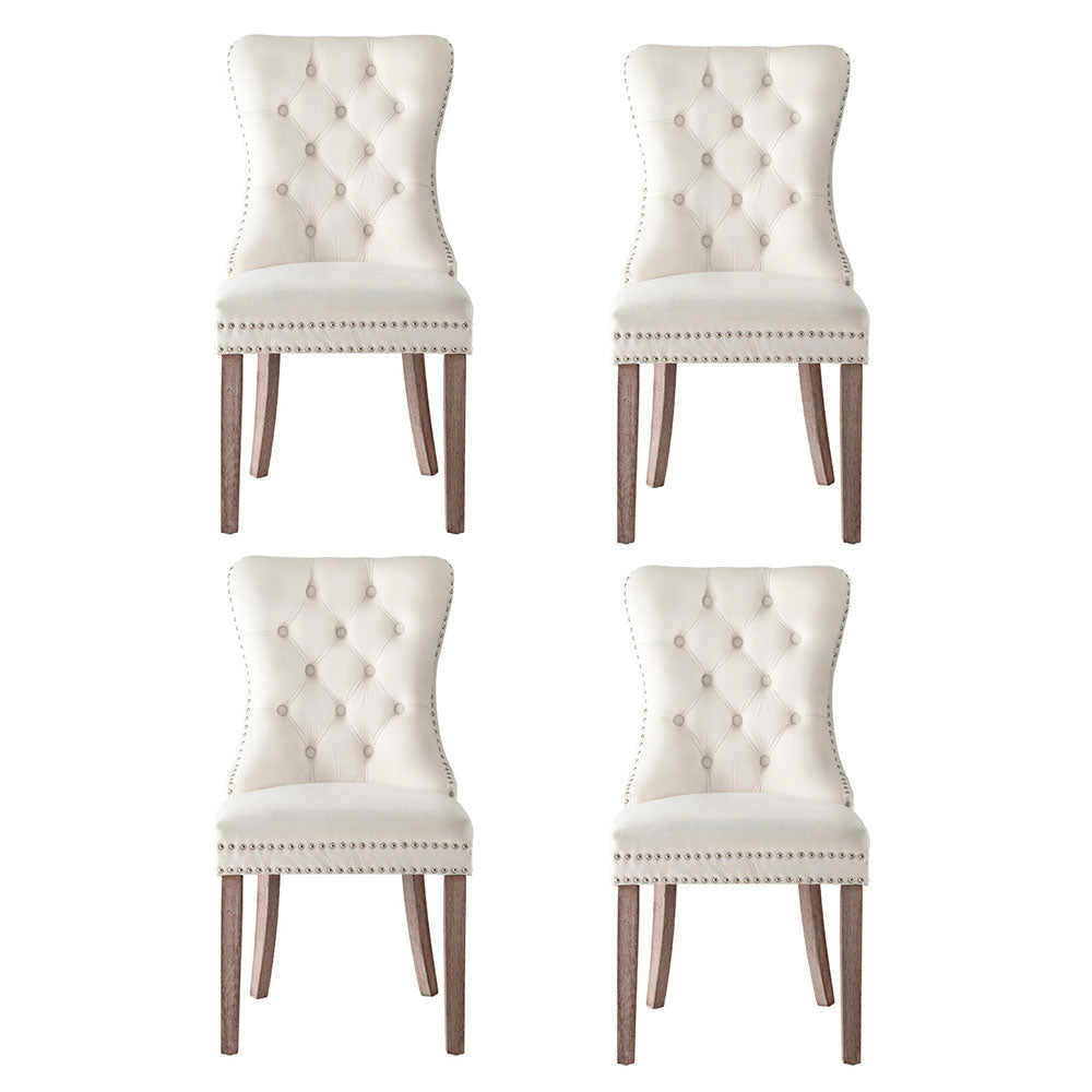 1 Set of 4 Artiss Dining Chairs Beige Velvet UPHO-C-DIN-1061-BGX4