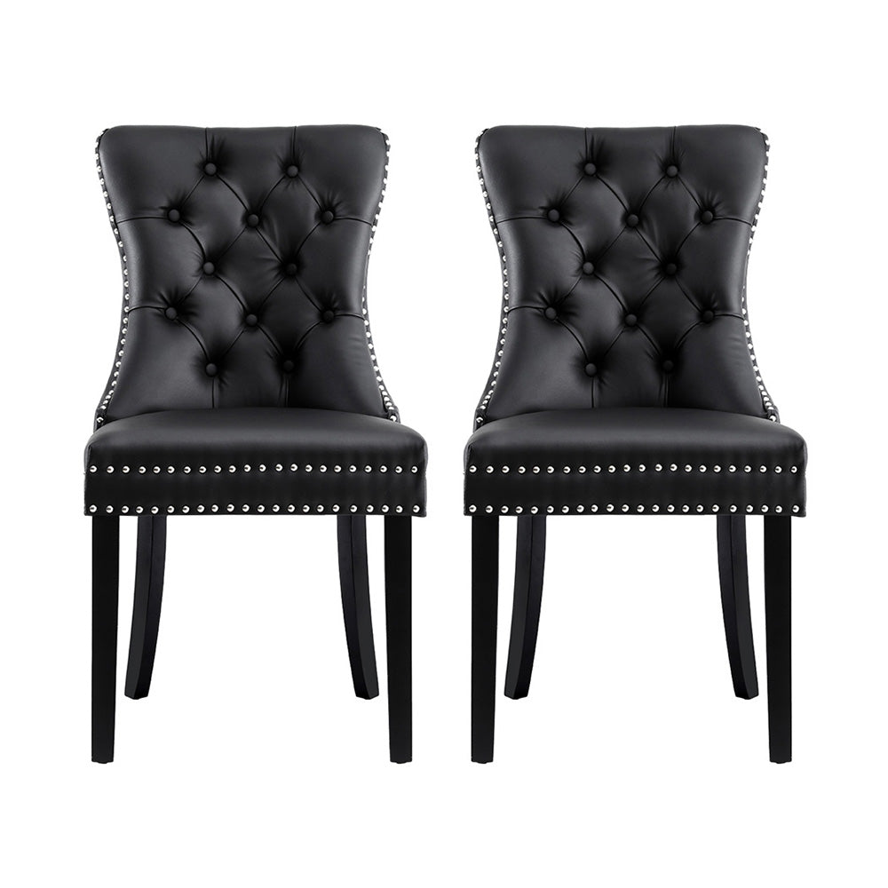 1 Set of 2 Artiss Dining Chairs Black Leather UPHO-C-DIN-1061-BKX2
