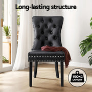 1 Set of 2 Artiss Dining Chairs Black Leather UPHO-C-DIN-1061-BKX2