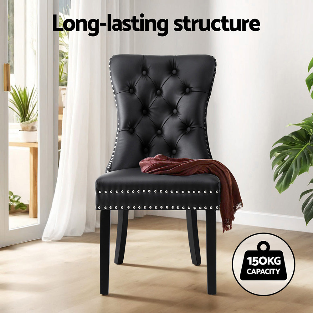 1 Set of 2 Artiss Dining Chairs Black Leather UPHO-C-DIN-1061-BKX2