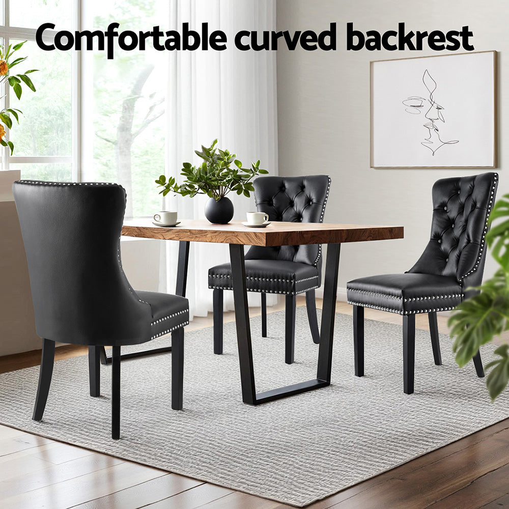 1 Set of 2 Artiss Dining Chairs Black Leather UPHO-C-DIN-1061-BKX2