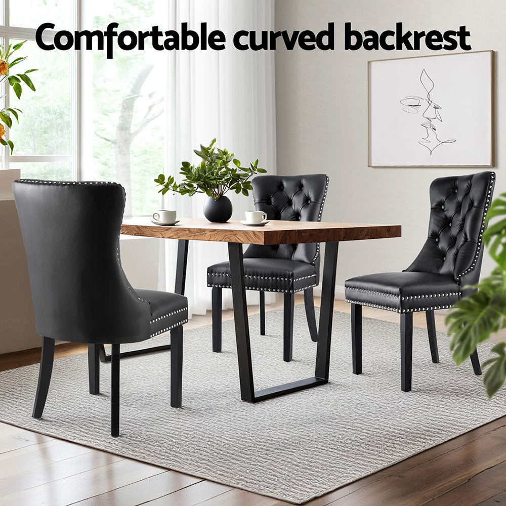 1 Set of 4 Artiss Dining Chairs Black Leather UPHO-C-DIN-1061-BKX4