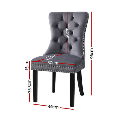 1 Set of 2 Artiss Dining Chairs Grey Velvet UPHO-C-DIN-1061-GYX2