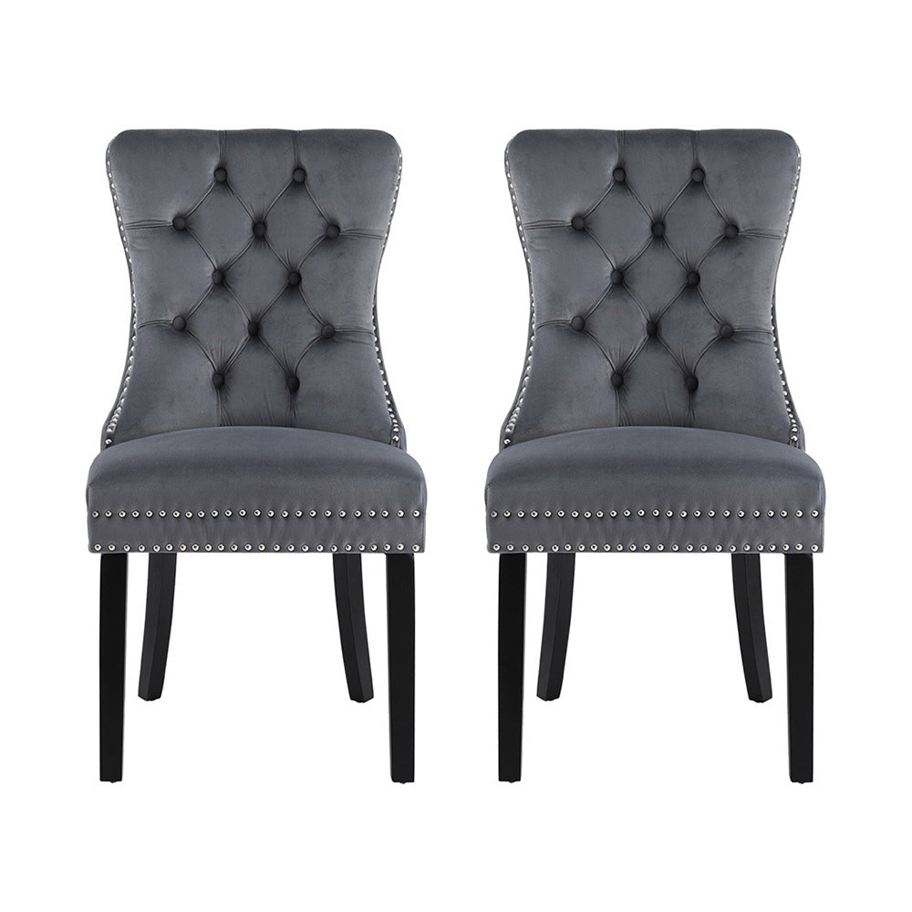 1 Set of 2 Artiss Dining Chairs Grey Velvet UPHO-C-DIN-1061-GYX2
