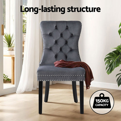 1 Set of 4 Artiss Dining Chairs Grey Velvet UPHO-C-DIN-1061-GYX4