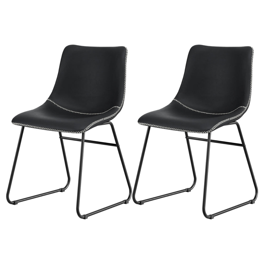 Artiss 2x Dining Chairs Retro PU Leather Kitchen Lounge Cafe Accent Chair Black UPHO-C-DIN-2503-BKX2