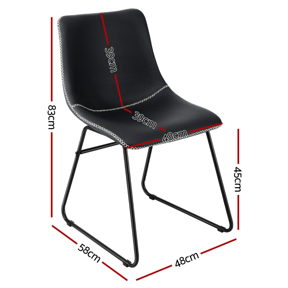 Artiss 2x Dining Chairs Retro PU Leather Kitchen Lounge Cafe Accent Chair Black UPHO-C-DIN-2503-BKX2