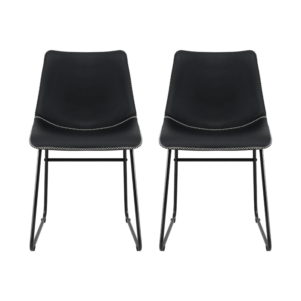 Artiss 2x Dining Chairs Retro PU Leather Kitchen Lounge Cafe Accent Chair Black UPHO-C-DIN-2503-BKX2