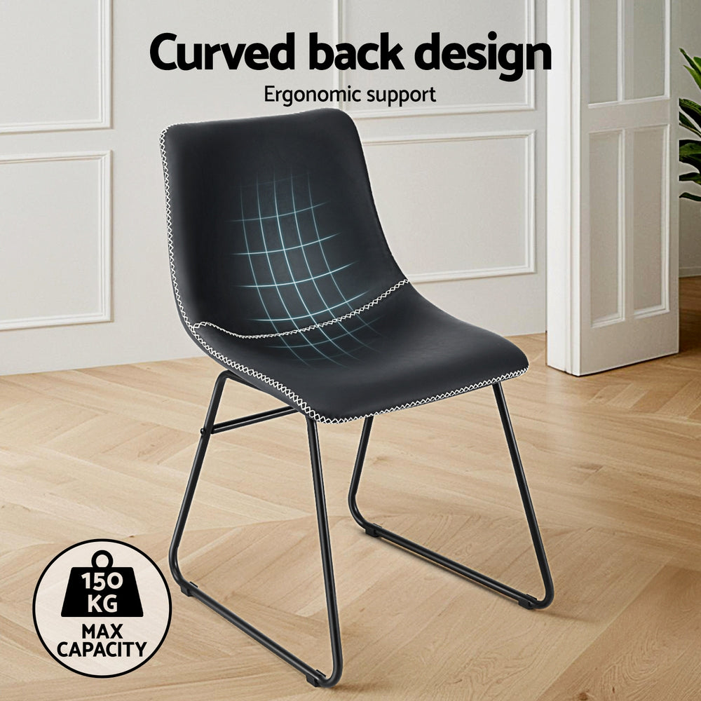 Artiss 2x Dining Chairs Retro PU Leather Kitchen Lounge Cafe Accent Chair Black UPHO-C-DIN-2503-BKX2