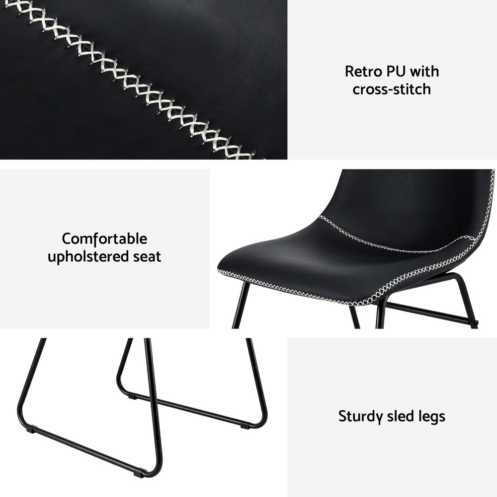 Artiss 2x Dining Chairs Retro PU Leather Kitchen Lounge Cafe Accent Chair Black UPHO-C-DIN-2503-BKX2