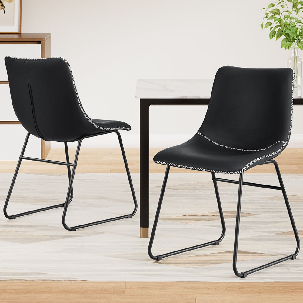 Artiss 2x Dining Chairs Retro PU Leather Kitchen Lounge Cafe Accent Chair Black UPHO-C-DIN-2503-BKX2