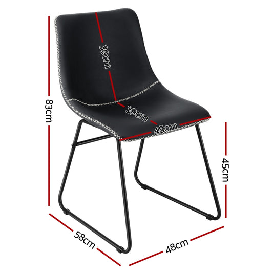 Artiss 4x Dining Chairs Retro PU Leather Kitchen Lounge Cafe Accent Chair Black UPHO-C-DIN-2503-BKX4