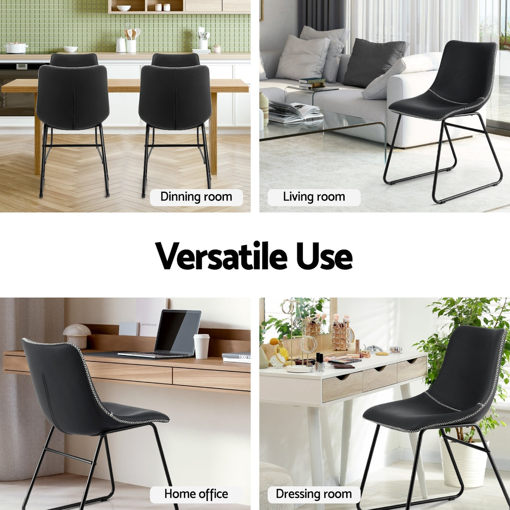 Artiss 4x Dining Chairs Retro PU Leather Kitchen Lounge Cafe Accent Chair Black UPHO-C-DIN-2503-BKX4