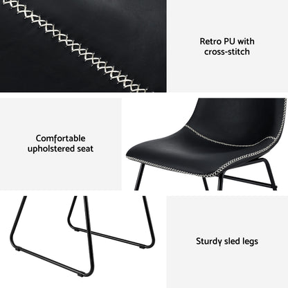 Artiss 4x Dining Chairs Retro PU Leather Kitchen Lounge Cafe Accent Chair Black UPHO-C-DIN-2503-BKX4