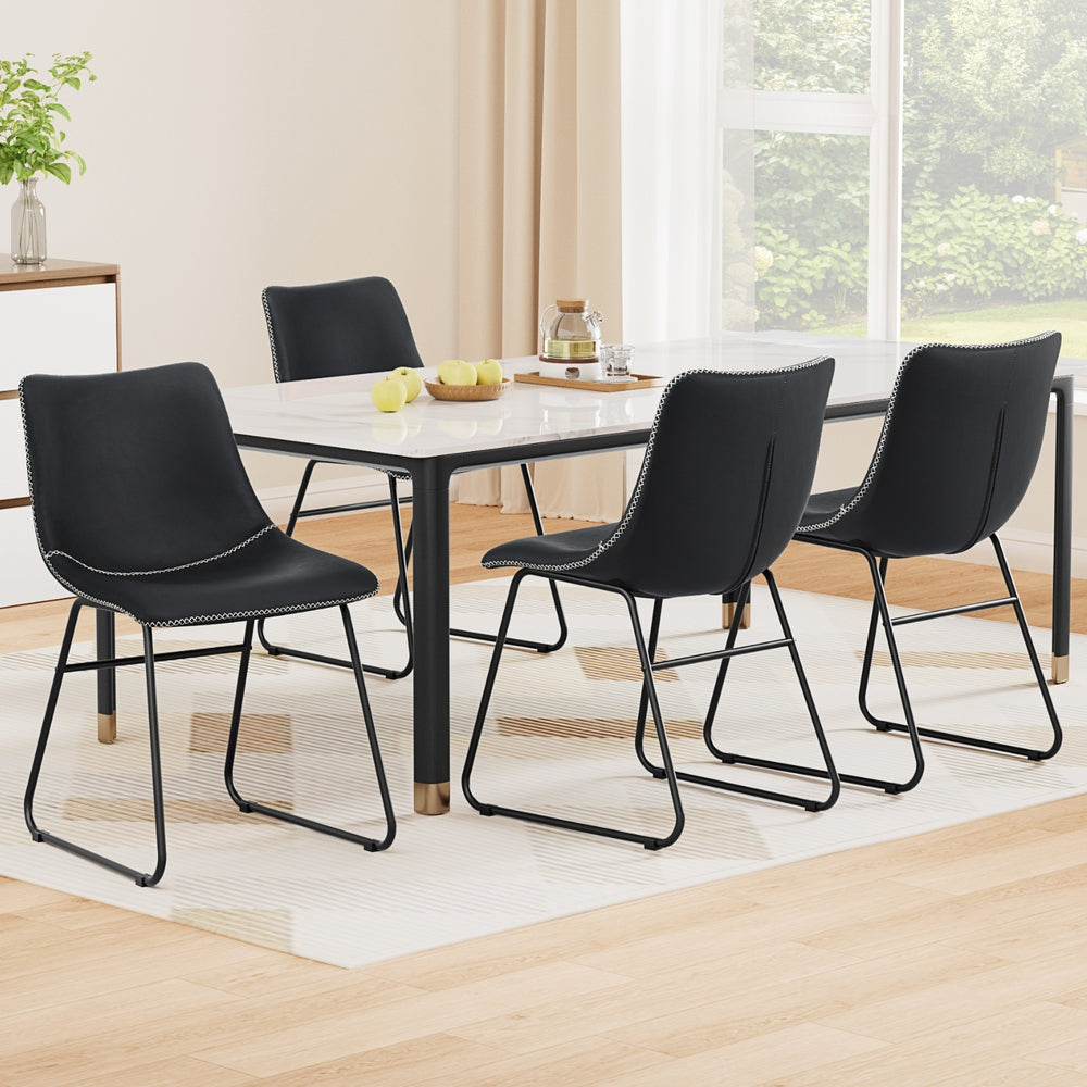 Artiss 4x Dining Chairs Retro PU Leather Kitchen Lounge Cafe Accent Chair Black UPHO-C-DIN-2503-BKX4