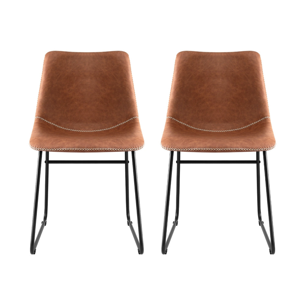 Artiss 2x Dining Chairs Retro PU Leather Kitchen Lounge Cafe Accent Chair Brown UPHO-C-DIN-2503-BRX2