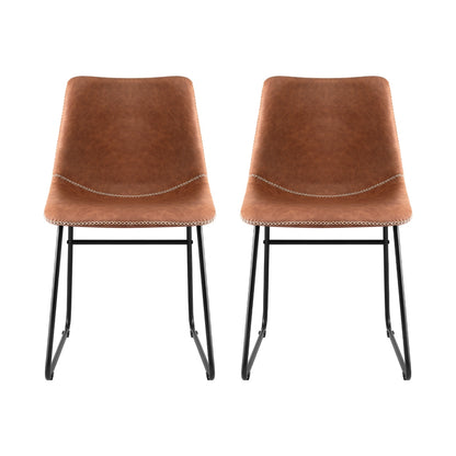 Artiss 2x Dining Chairs Retro PU Leather Kitchen Lounge Cafe Accent Chair Brown UPHO-C-DIN-2503-BRX2