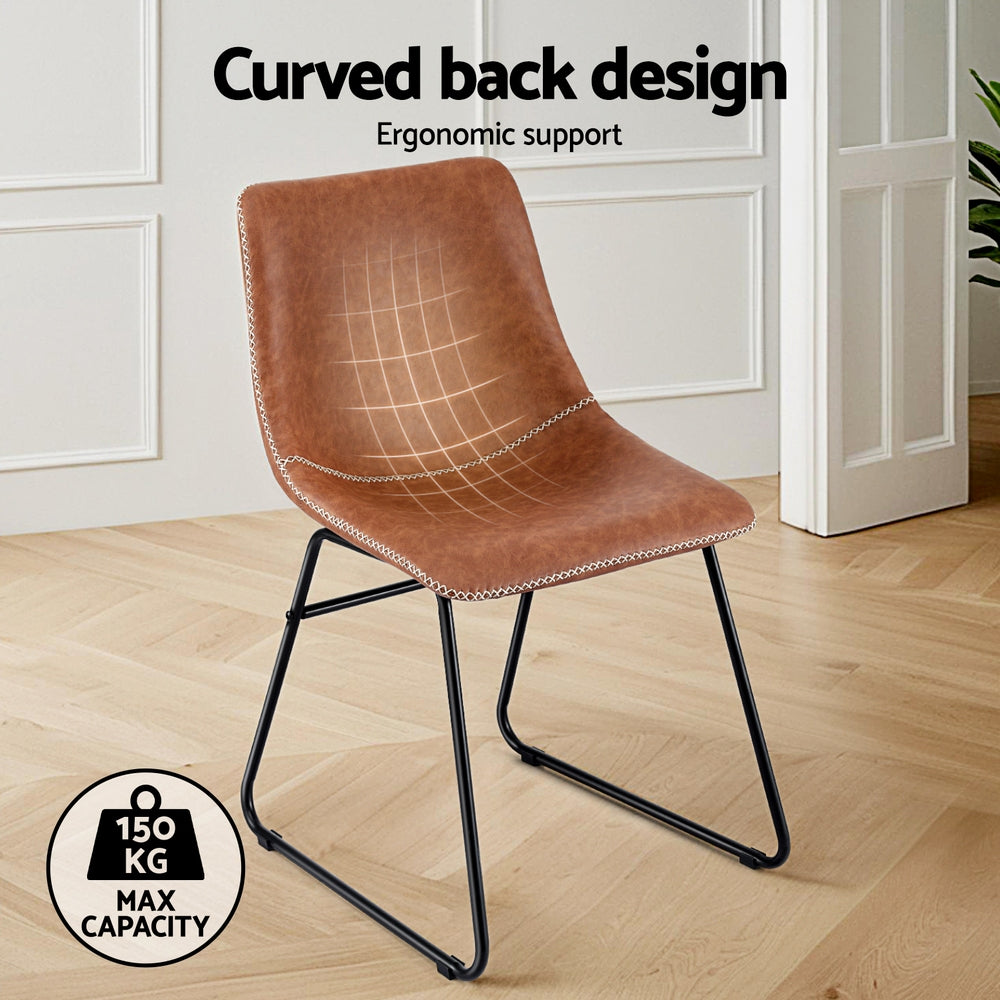 Artiss 2x Dining Chairs Retro PU Leather Kitchen Lounge Cafe Accent Chair Brown UPHO-C-DIN-2503-BRX2