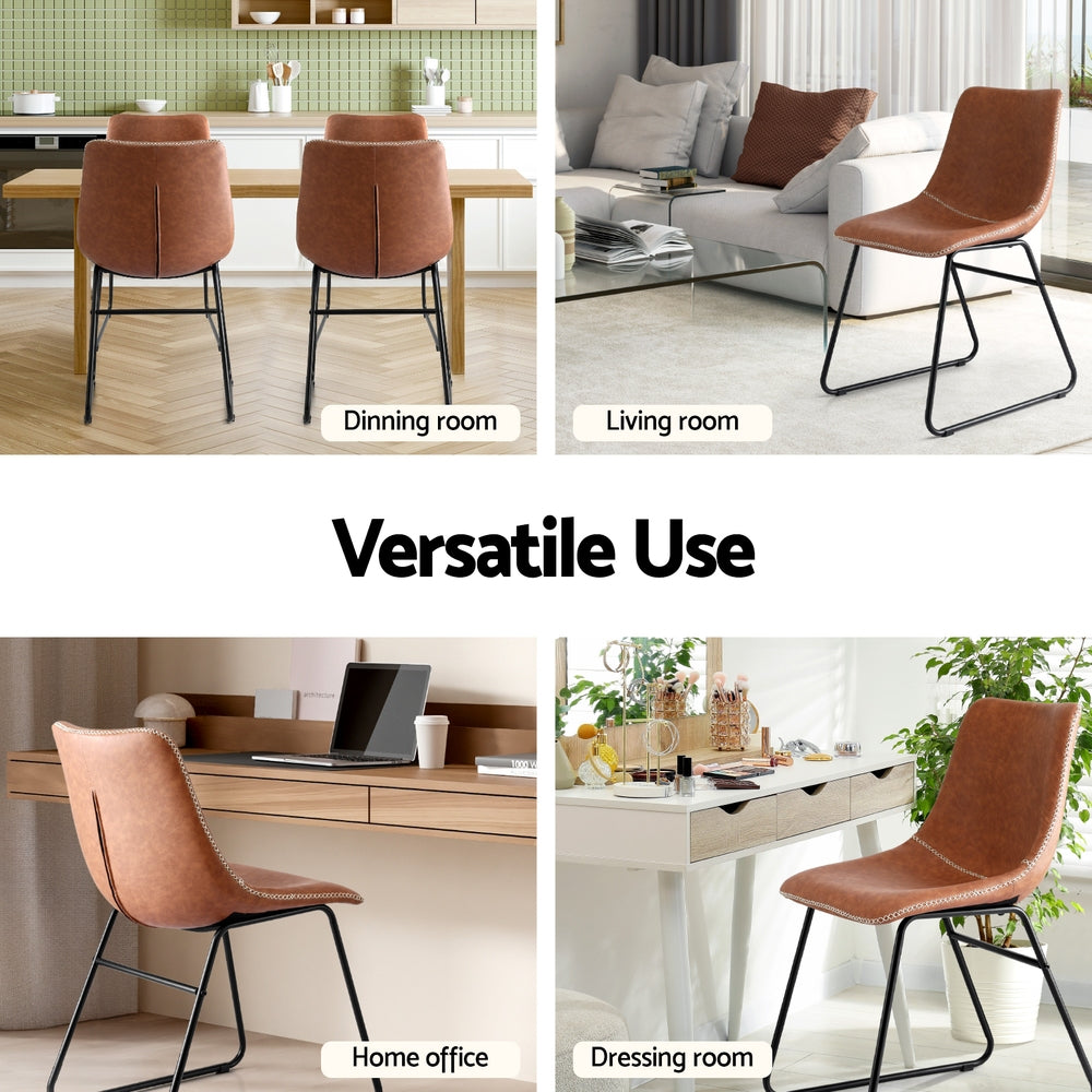 Artiss 2x Dining Chairs Retro PU Leather Kitchen Lounge Cafe Accent Chair Brown UPHO-C-DIN-2503-BRX2