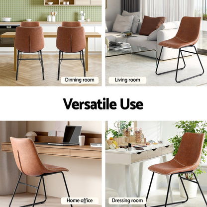 Artiss 2x Dining Chairs Retro PU Leather Kitchen Lounge Cafe Accent Chair Brown UPHO-C-DIN-2503-BRX2