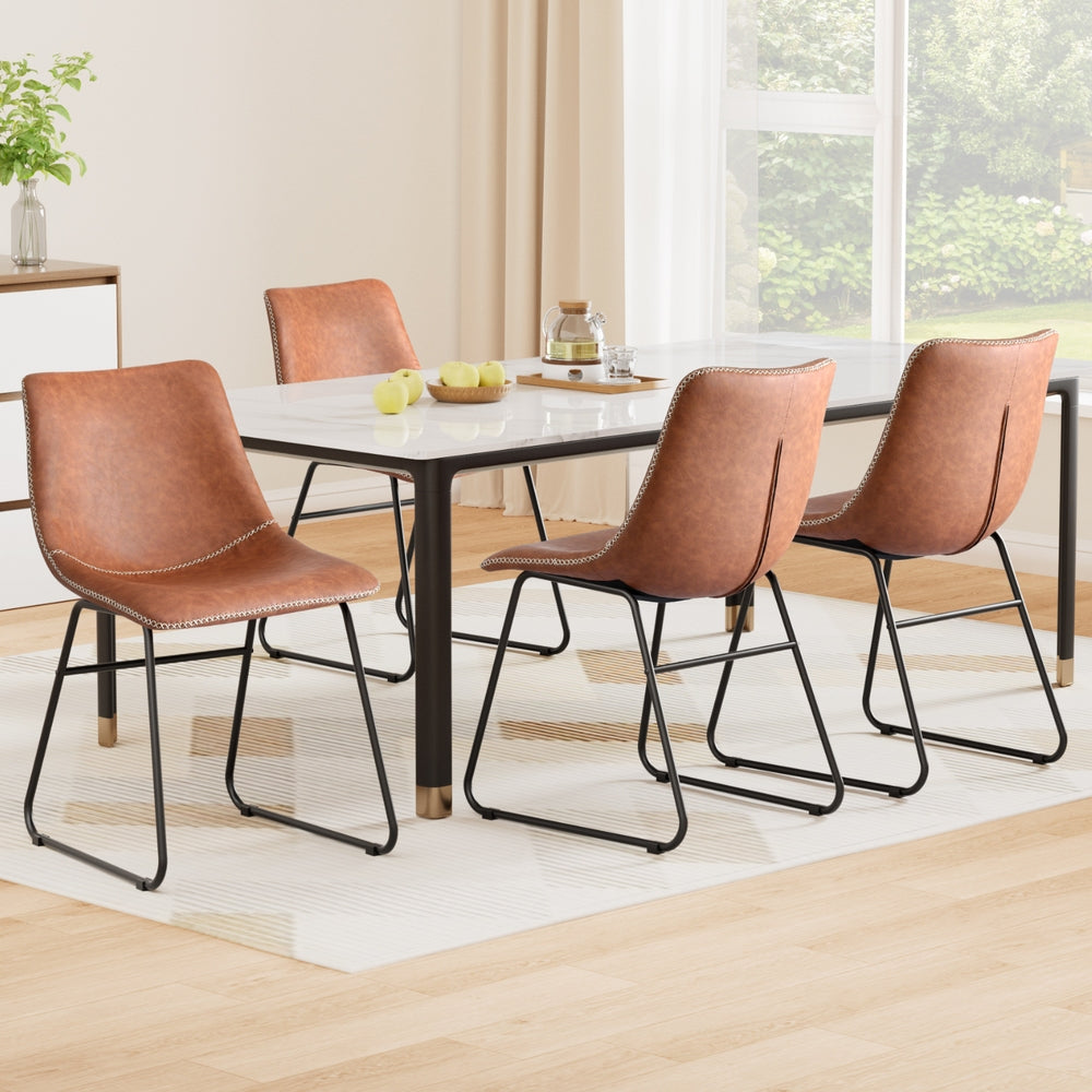 Artiss 4x Dining Chairs Retro PU Leather Kitchen Lounge Cafe Accent Chair Brown UPHO-C-DIN-2503-BRX4