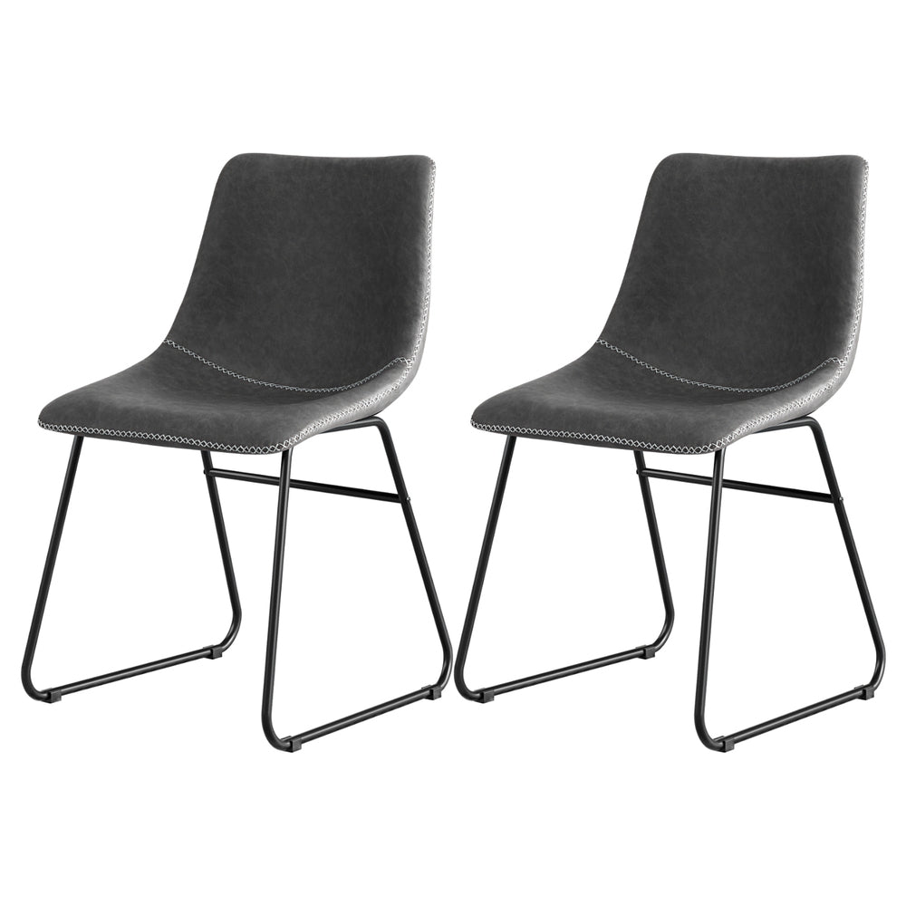Artiss 2x Dining Chairs Retro PU Leather Kitchen Lounge Cafe Accent Chair Grey UPHO-C-DIN-2503-GYX2