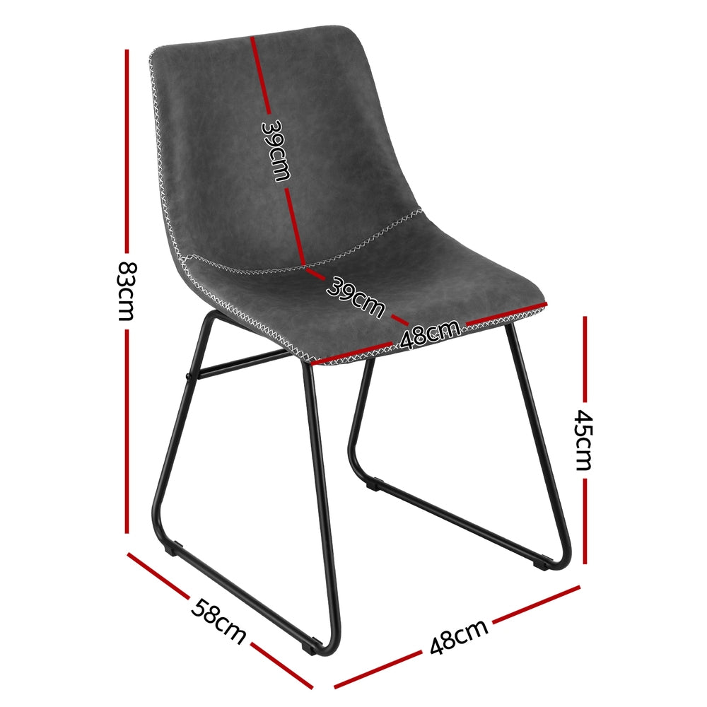 Artiss 2x Dining Chairs Retro PU Leather Kitchen Lounge Cafe Accent Chair Grey UPHO-C-DIN-2503-GYX2