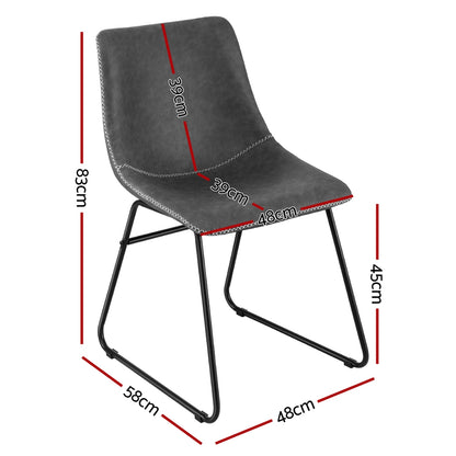 Artiss 2x Dining Chairs Retro PU Leather Kitchen Lounge Cafe Accent Chair Grey UPHO-C-DIN-2503-GYX2