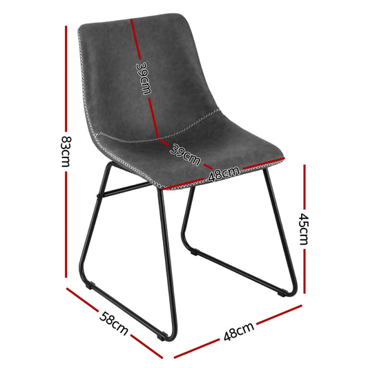 Artiss 2x Dining Chairs Retro PU Leather Kitchen Lounge Cafe Accent Chair Grey UPHO-C-DIN-2503-GYX2