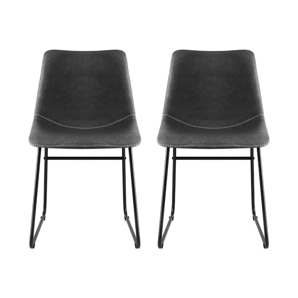 Artiss 2x Dining Chairs Retro PU Leather Kitchen Lounge Cafe Accent Chair Grey UPHO-C-DIN-2503-GYX2