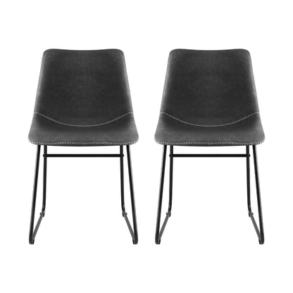 Artiss 2x Dining Chairs Retro PU Leather Kitchen Lounge Cafe Accent Chair Grey UPHO-C-DIN-2503-GYX2