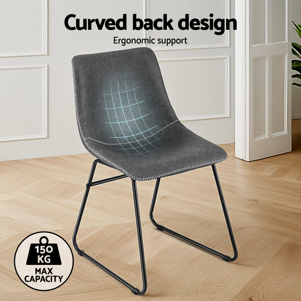 Artiss 2x Dining Chairs Retro PU Leather Kitchen Lounge Cafe Accent Chair Grey UPHO-C-DIN-2503-GYX2