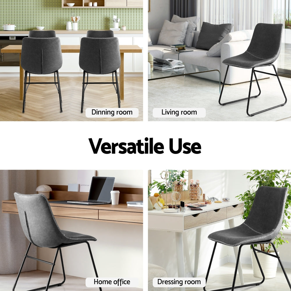 Artiss 2x Dining Chairs Retro PU Leather Kitchen Lounge Cafe Accent Chair Grey UPHO-C-DIN-2503-GYX2