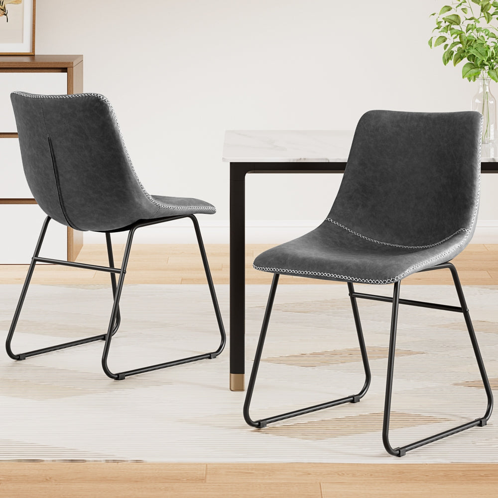 Artiss 2x Dining Chairs Retro PU Leather Kitchen Lounge Cafe Accent Chair Grey UPHO-C-DIN-2503-GYX2